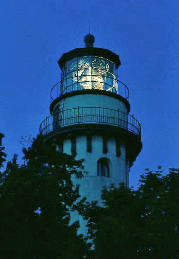 Grosse Point Lighthouse at night.